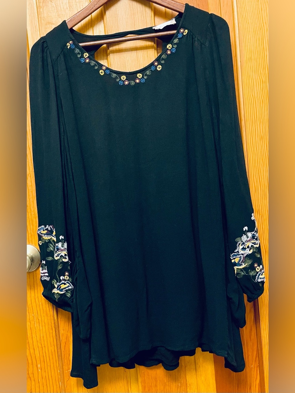 Altar’d State Black Embroidered Floral Dress Long Sleeve Boho
